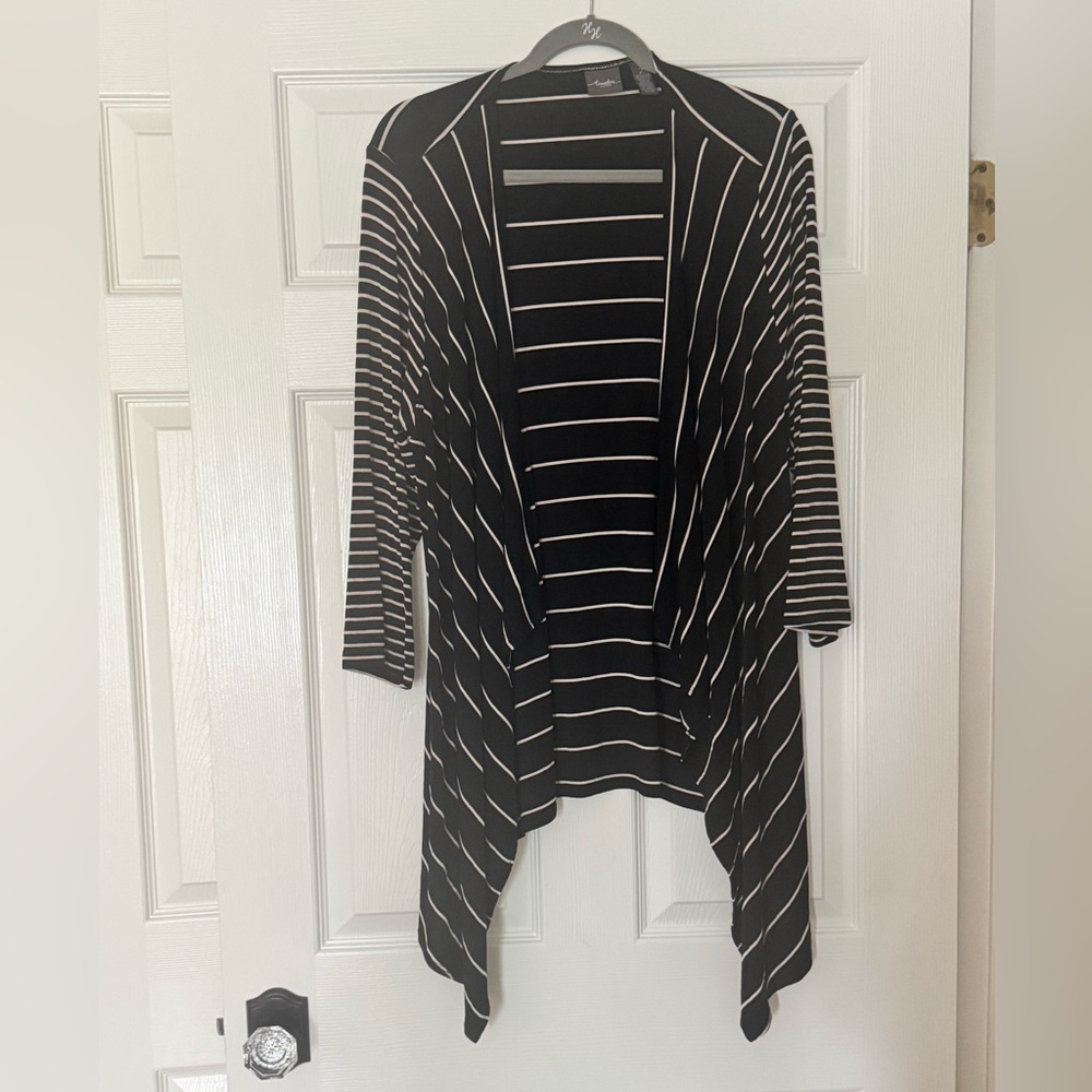 Chico’s Travelers Black and White Striped Cardigan